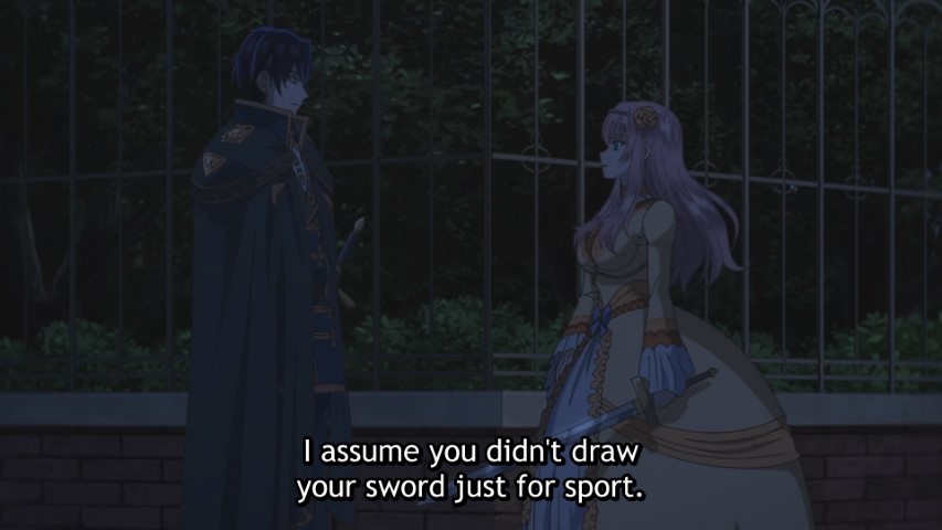 The two protagonists standing in front of each other, with sword in hand