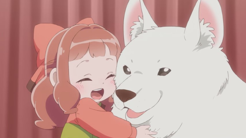 Snapshot of first episode - protagonist hugs her dog