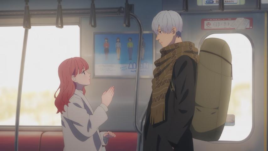 The two main protagonists standing before each other, one signing to the other in sign language
